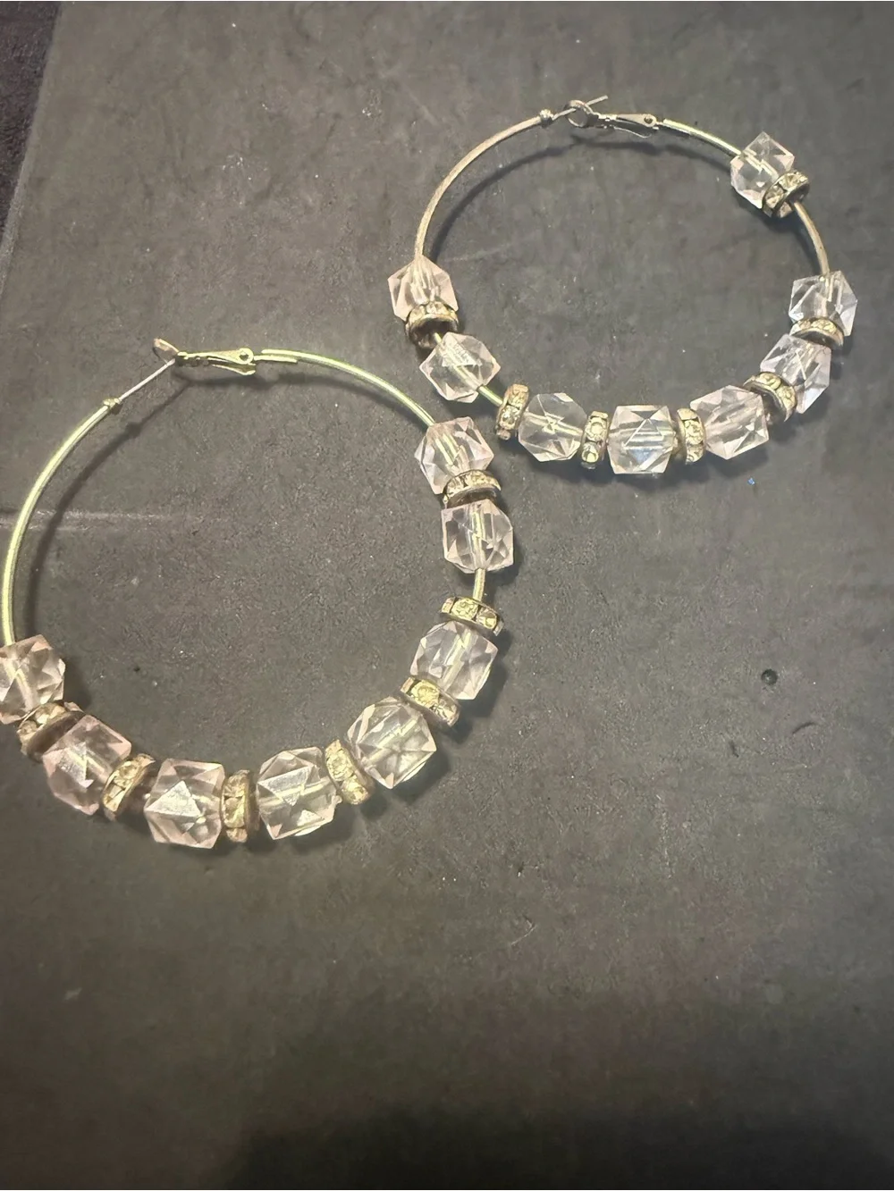 Crystal Bead Hoop Earrings - Pink Crystal Accents